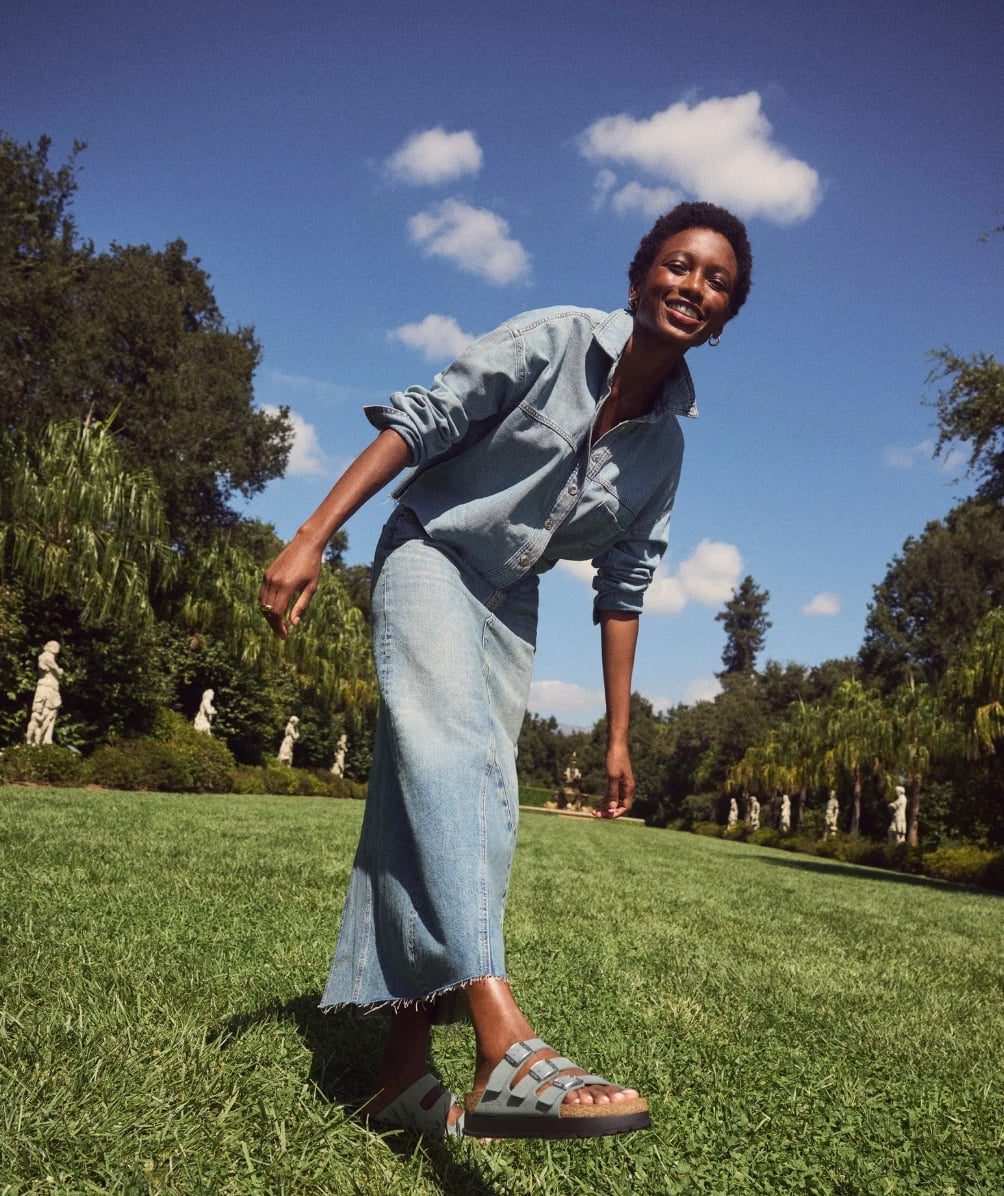 Denim Shirt Denim Maxi Skirt With Gray Birkenstocks Denim Shirt Denim Maxi Skirt With Gray Birkenstocks — Simple Outfits with Birkenstocks