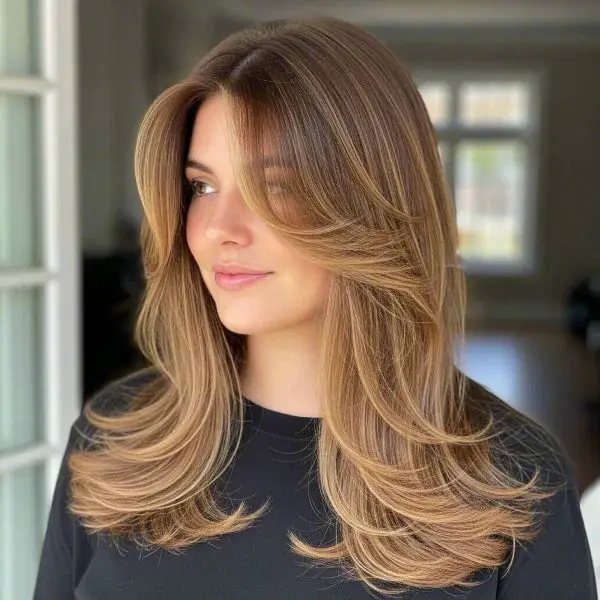 Mid-Back Voluminous Layers With Curtain Bangs Mid-Back Voluminous Layers With Curtain Bangs — Simple Oval Face Haircuts