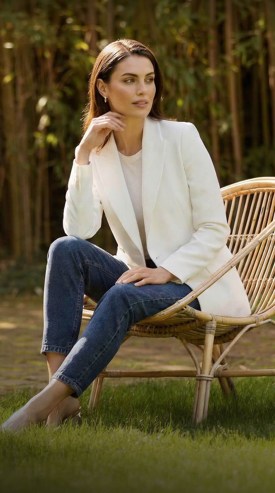 White Blazer With White T Shirt And Slim Fit Jeans — Simple Oversized Blazer Outfits