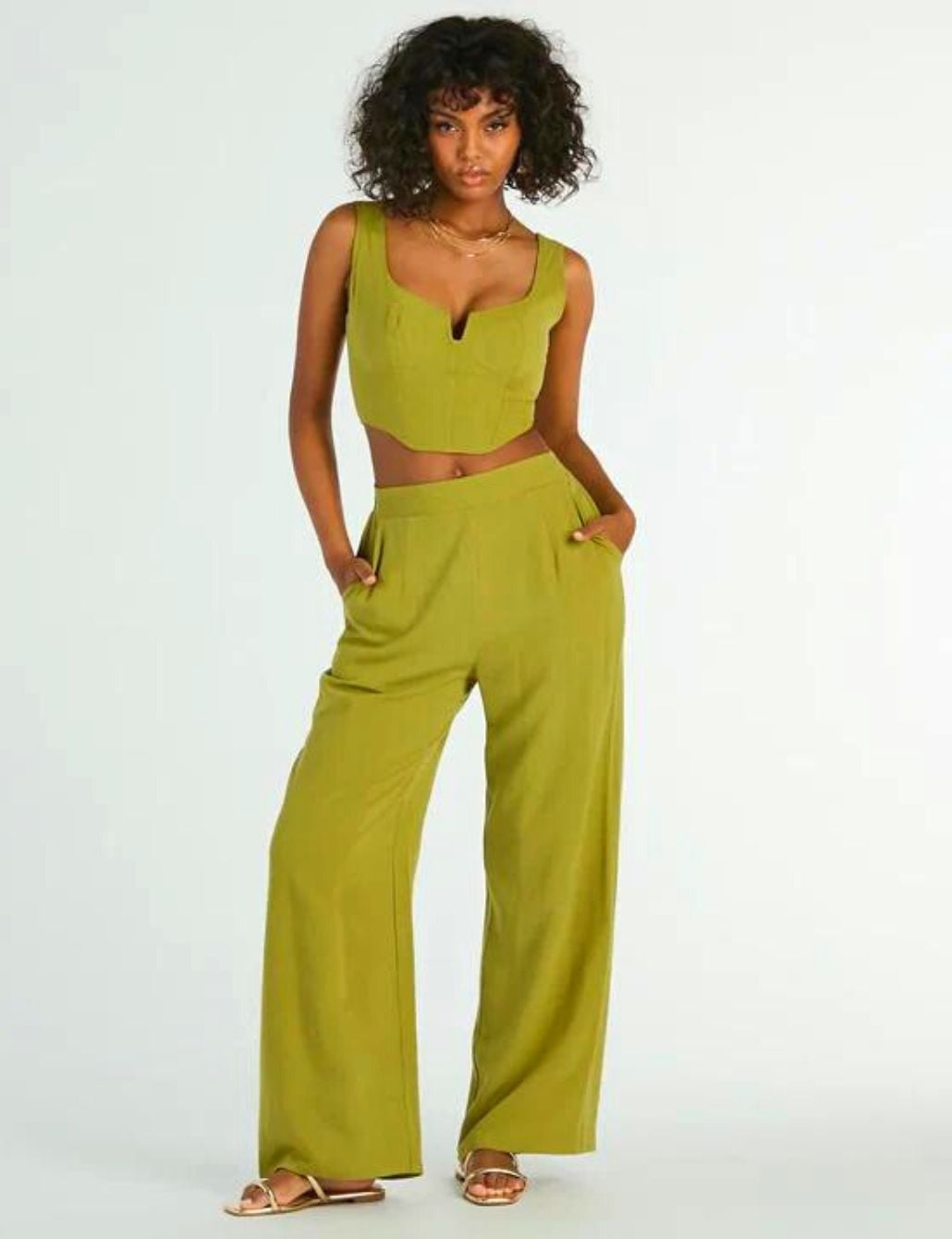 Olive Green Matching Set With Palazzo Pants Olive Green Matching Set With Palazzo Pants — Simple Palazzo Pants Outfits
