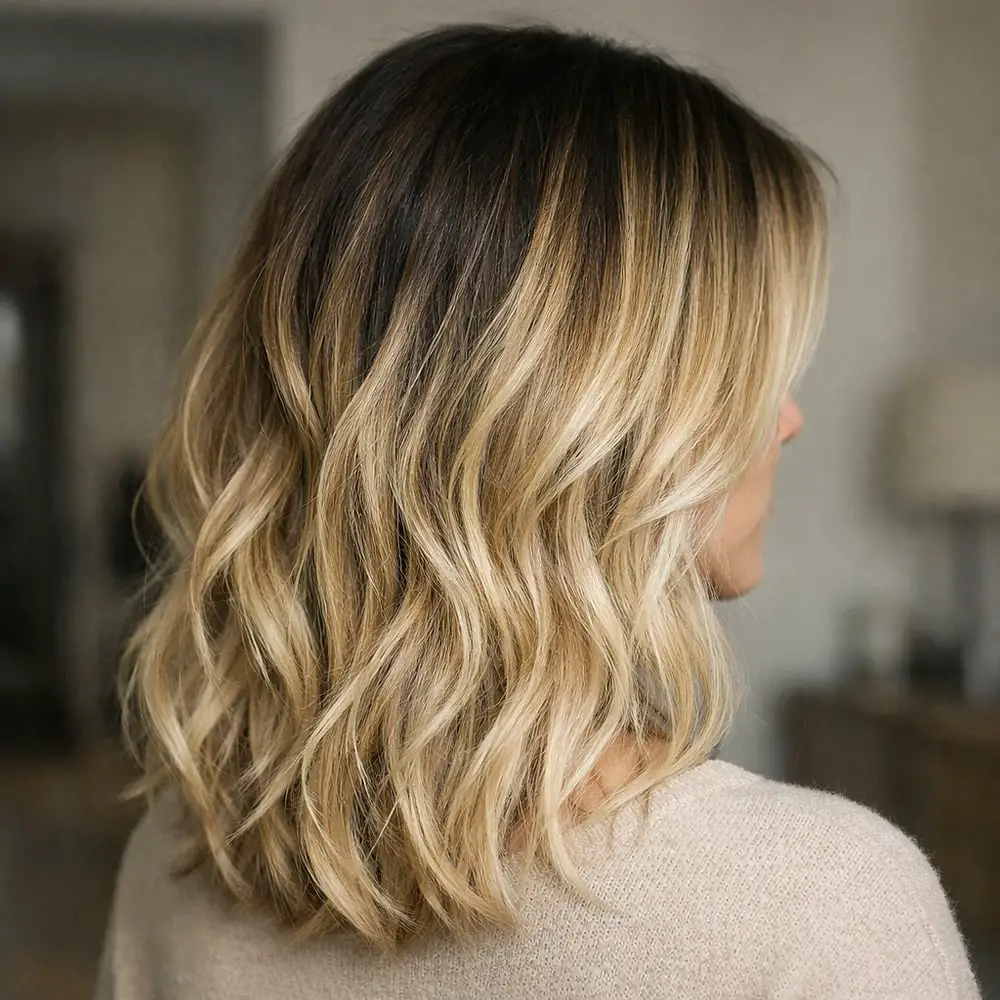 Collarbone Lob Dark Blonde Lighter Blonde, Office-Safe Version Collarbone Lob Dark Blonde Lighter Blonde, Office-Safe Version — Simple Partial Highlights
