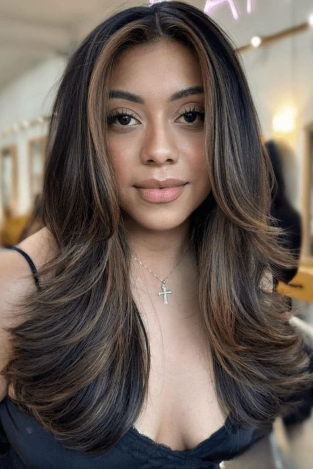 Shoulder Length Lob Ash Blonde Highlights Dark Brown Base Shoulder Length Lob Ash Blonde Highlights Dark Brown Base — Simple Partial Highlights