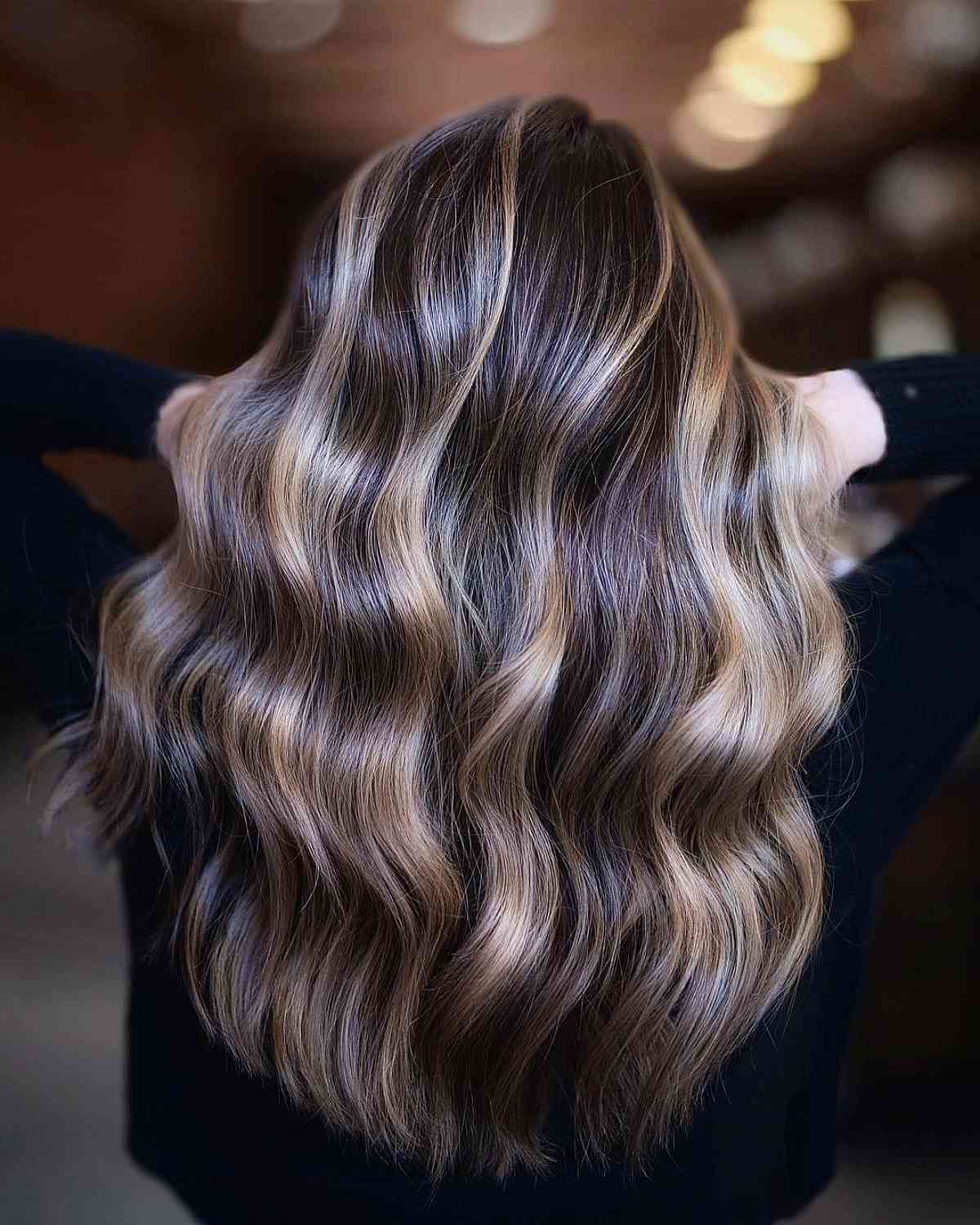 Mid-Back Layers Dark Blonde Highlights Dark Brown Base Mid-Back Layers Dark Blonde Highlights Dark Brown Base — Simple Partial Highlights