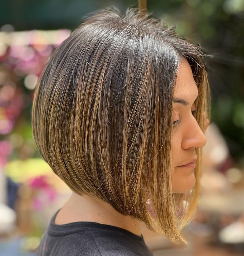 Chin Length Bob Dark Brown Caramel Highlights Chin Length Bob Dark Brown Caramel Highlights — Simple Partial Highlights
