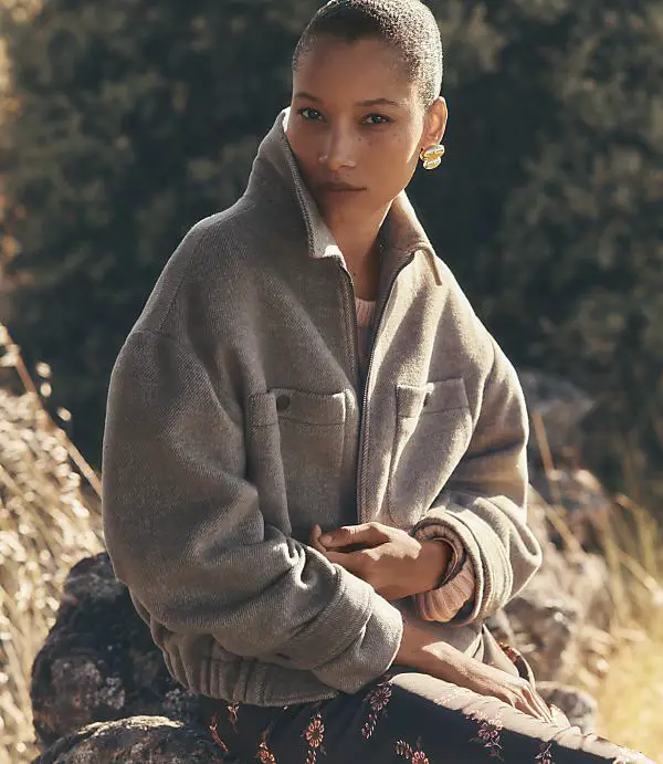 Oversized Bomber Jacket with Patterned Trousers Oversized Bomber Jacket with Patterned Trousers — Simple Petite Outfits