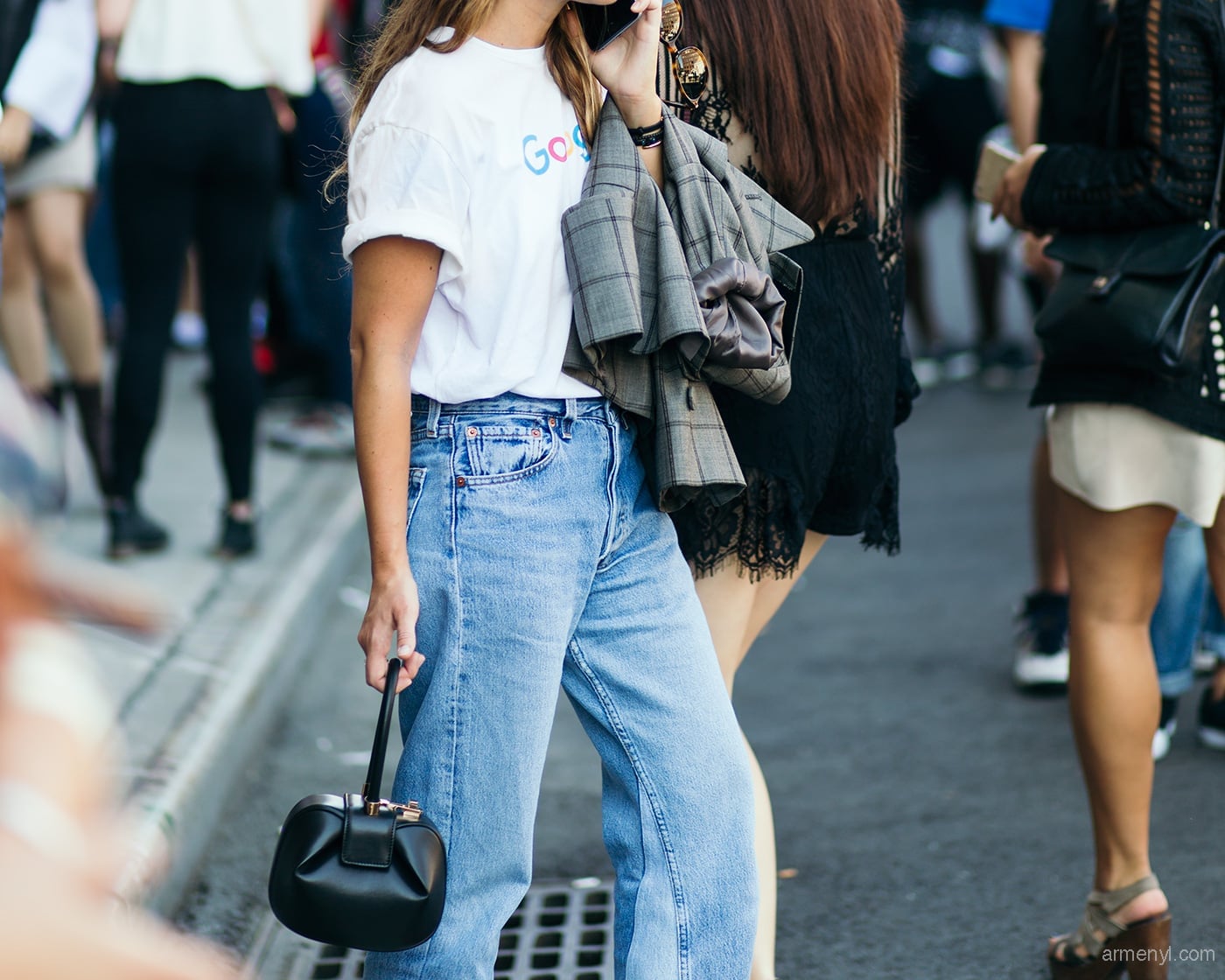 Light Blue Wide Leg Jeans with Gray Blazer — Simple Photoshoot Outfits