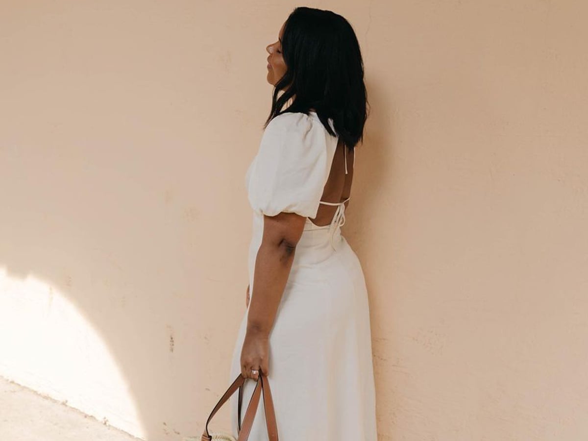 White Linen Puff-Sleeve Midi Dress — Simple Photoshoot Outfits