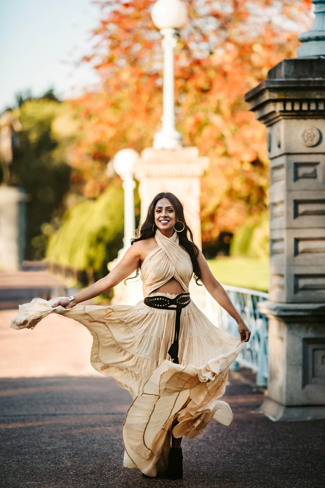 Cream Halter Neck Dress with Black Belt — Simple Photoshoot Outfits