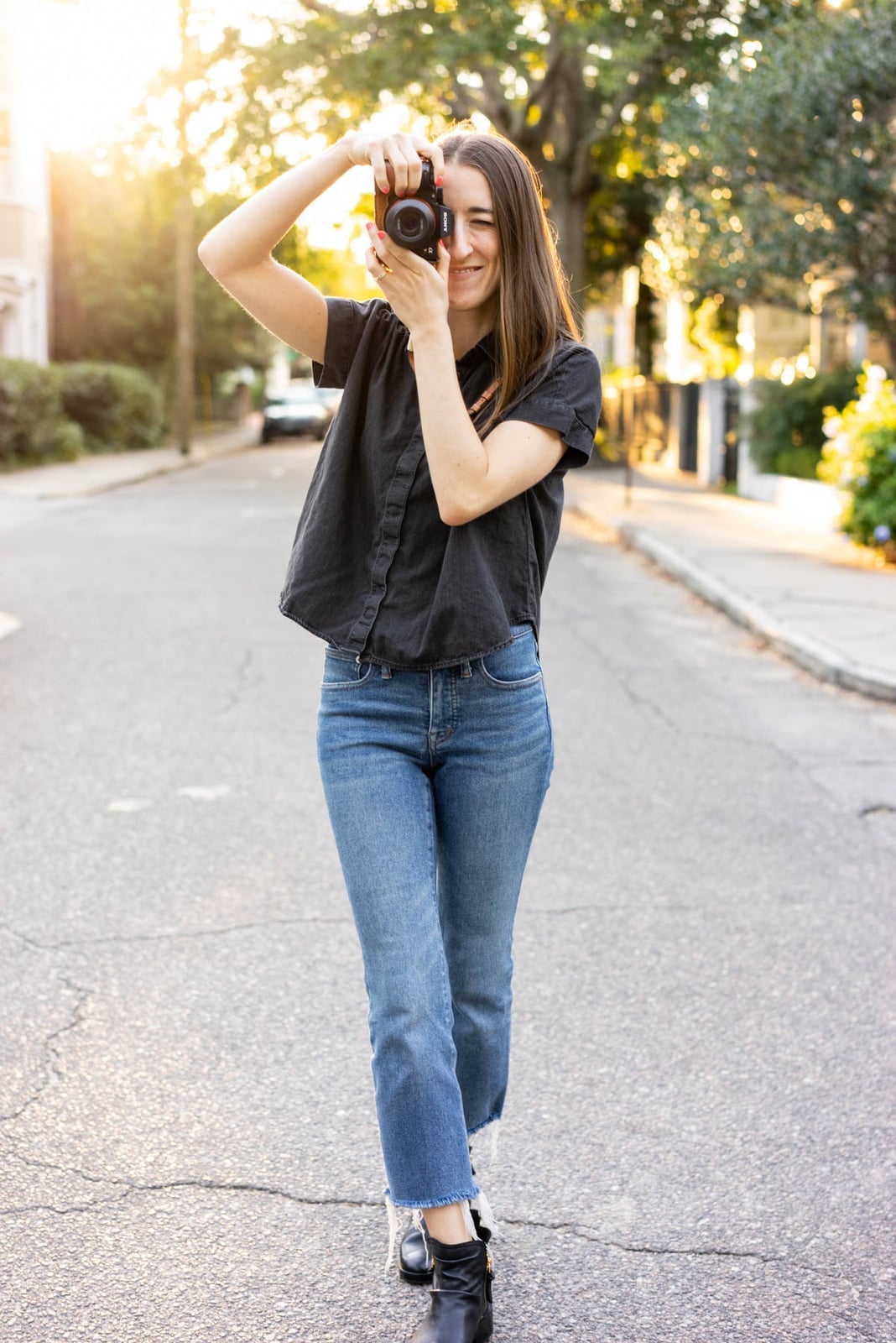 Straight Leg Jeans with Black Fringe Ankle Boots — Simple Photoshoot Outfits