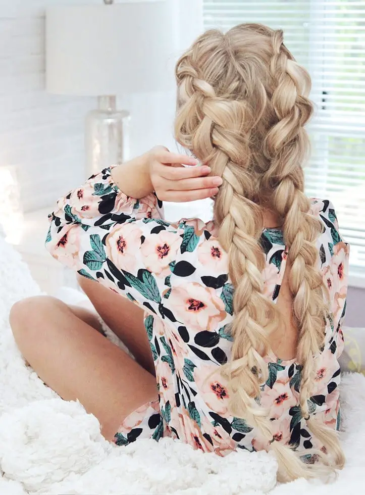 Mid-Back Blonde Balayage Double Braids Mid-Back Blonde Balayage Double Braids — Simple Pigtails Braids