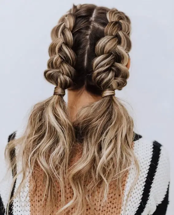 Mid-Back Chunky Blonde Dutch Braids Mid-Back Chunky Blonde Dutch Braids — Simple Pigtails Braids