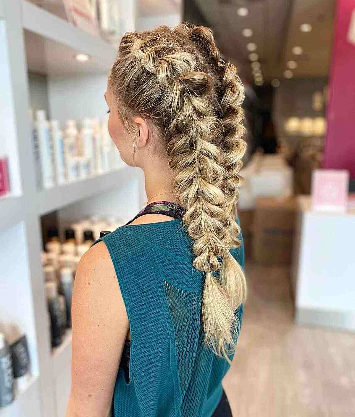 Mid-Back Blonde Textured Pull-Through Braids, Everyday Version Mid-Back Blonde Textured Pull-Through Braids, Everyday Version — Simple Pigtails Braids