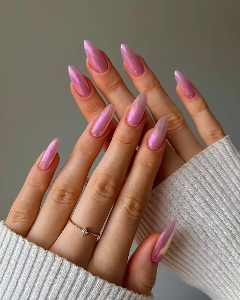Vibrant Pink Shifting Chrome Almond Nails Vibrant Pink Shifting Chrome Almond Nails — Simple Pink Chrome Nails