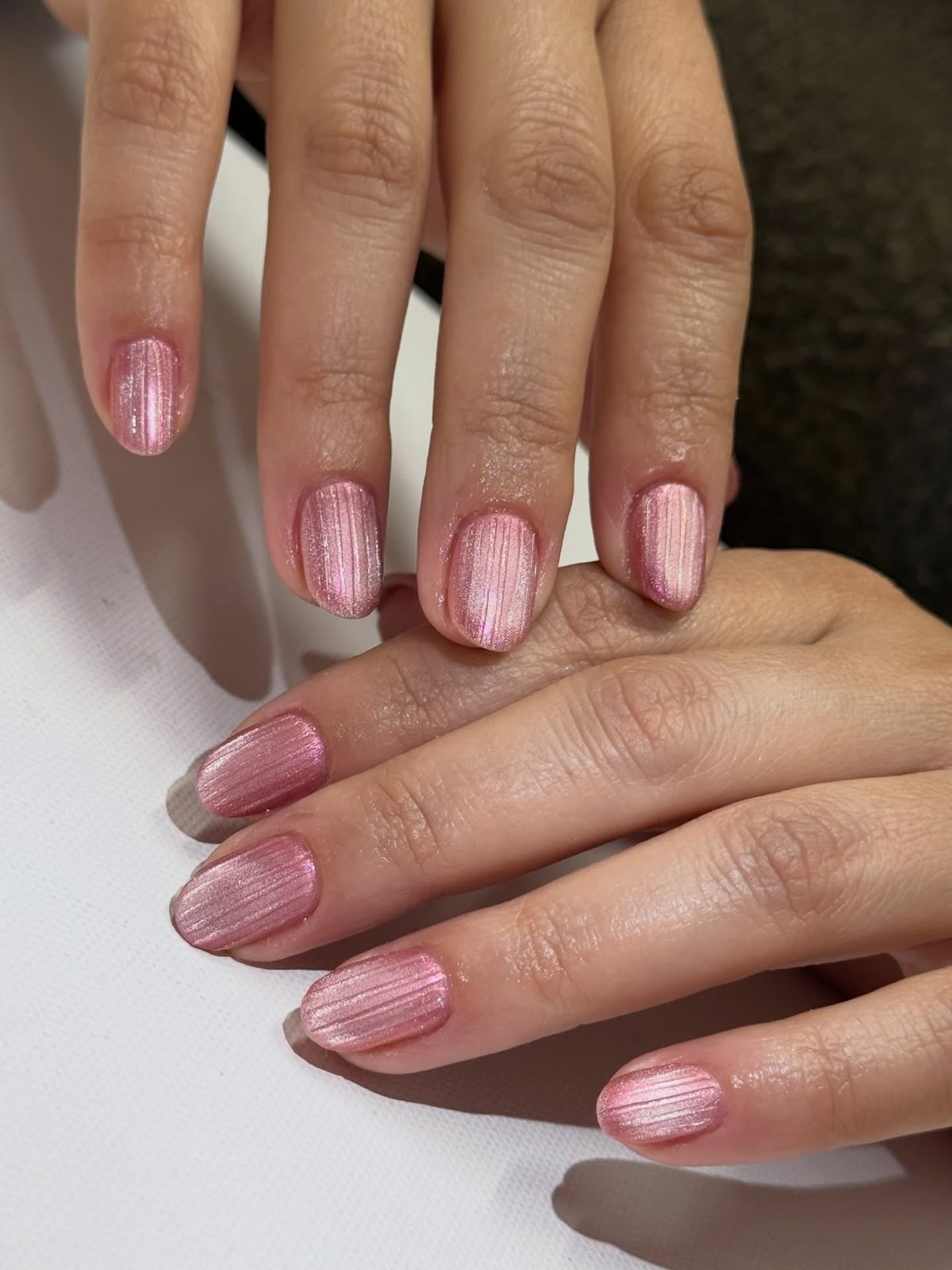 Pink Striped Chrome Oval Nails Pink Striped Chrome Oval Nails — Simple Pink Chrome Nails