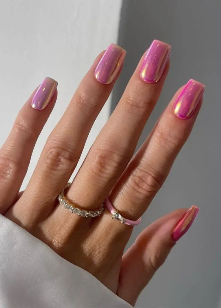 Vibrant Pink Multi-Tonal Chrome Square Vibrant Pink Multi-Tonal Chrome Square — Simple Pink Chrome Nails
