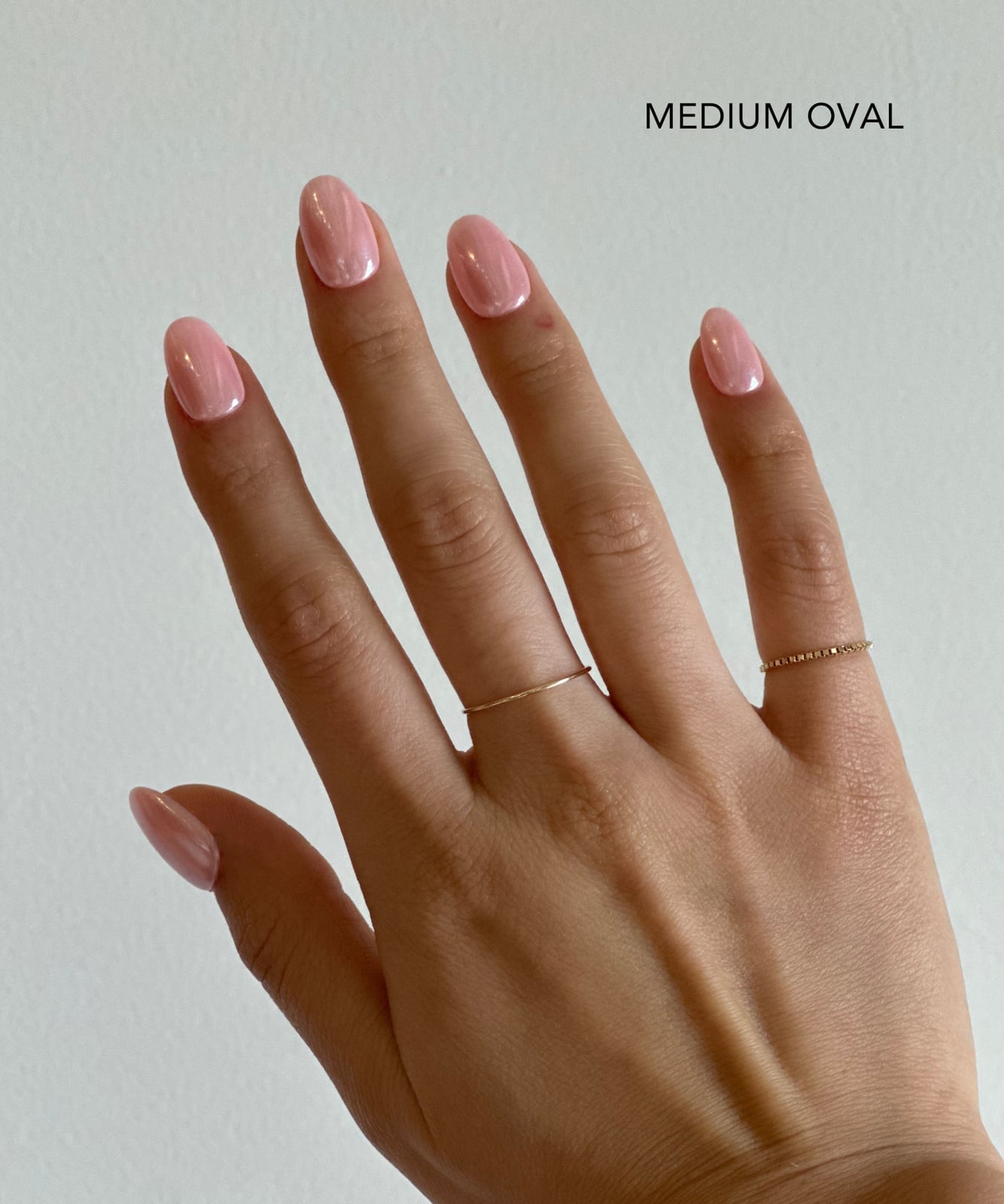 Pale Pink Pearlescent Medium Oval Nails Pale Pink Pearlescent Medium Oval Nails — Simple Pink Nail Colors