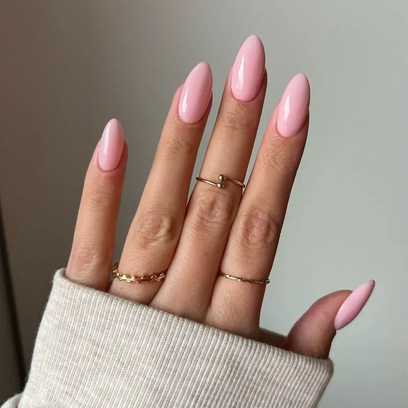 Light Pink Glossy Medium Almond Nails Light Pink Glossy Medium Almond Nails — Simple Pink Nail Colors