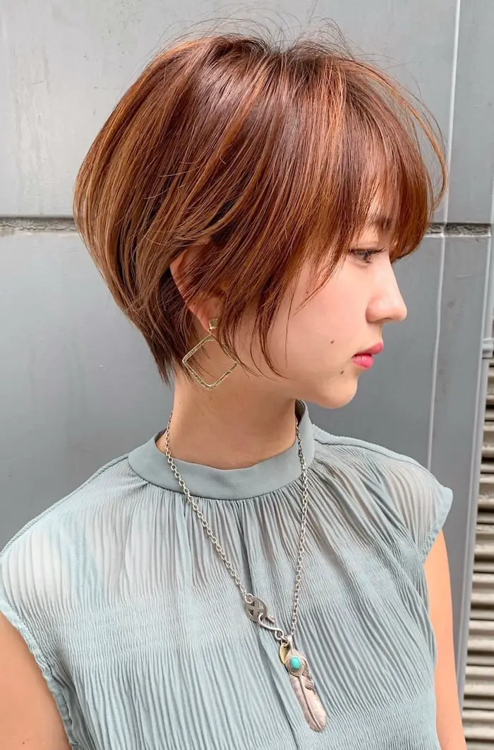Copper Rose Layered Bob With Wispy Fringe Copper Rose Layered Bob With Wispy Fringe — Simple Pixie Bob