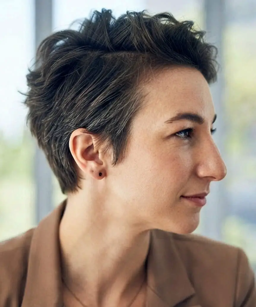 Textured Dark Brown Pixie Swept Back Textured Dark Brown Pixie Swept Back — Simple Pixie Cut Hairstyles