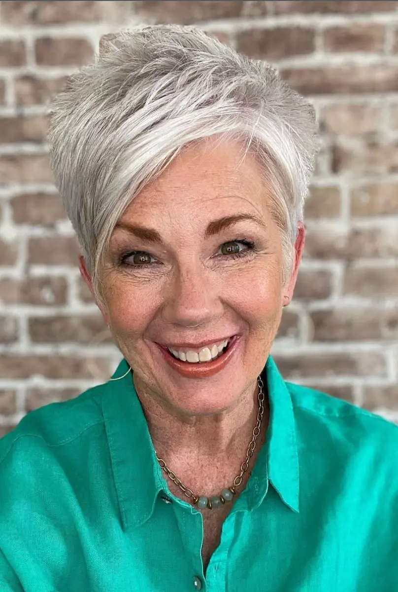 Gray Silver Pixie With Voluminous Fringe Gray Silver Pixie With Voluminous Fringe — Simple Pixie Hairstyles
