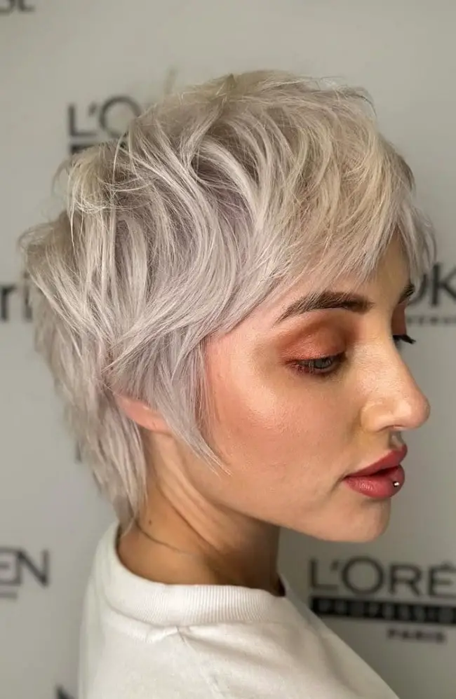 Ear Length Icy Platinum Pixie Shag — Simple Platinum Blonde
