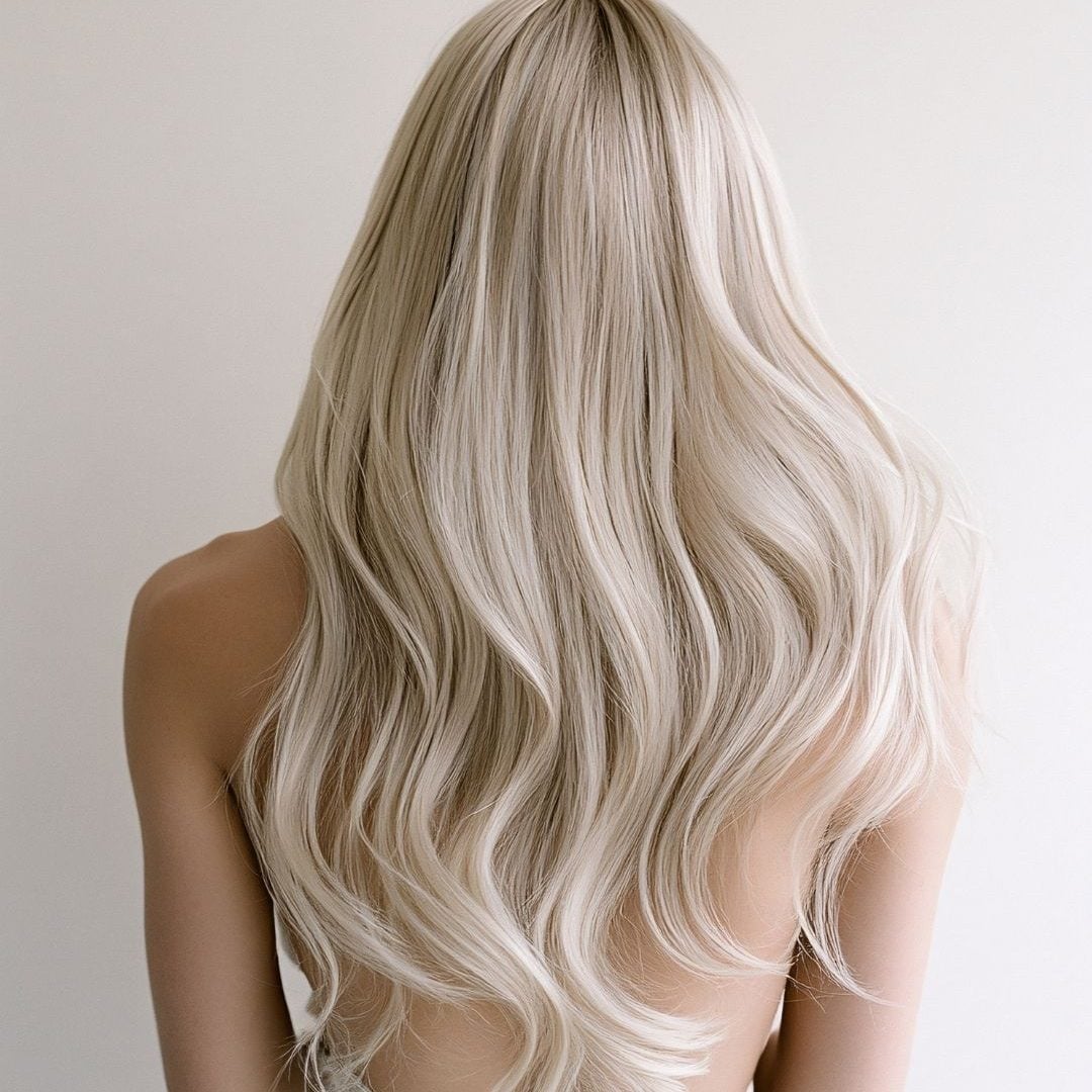 Mid-Back Wavy Hair With Cool Platinum Highlights and Long Layers Mid-Back Wavy Hair With Cool Platinum Highlights and Long Layers — Simple Platinum Highlights