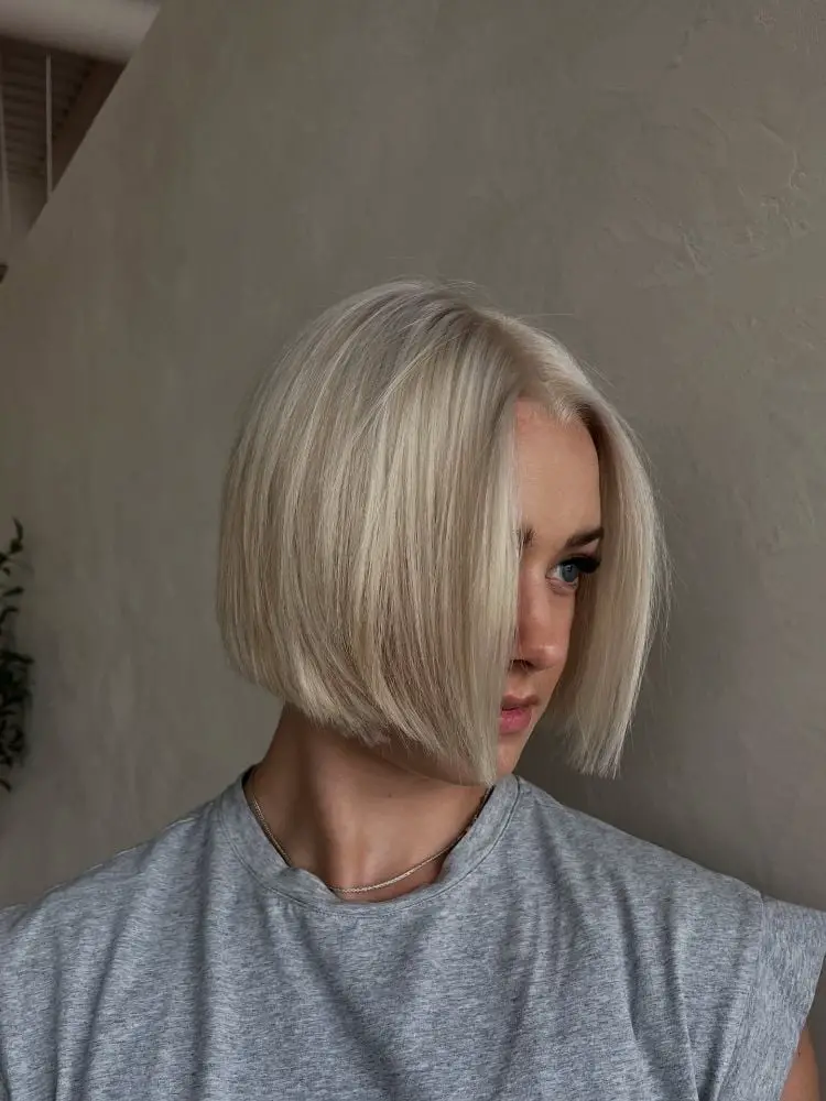 Fine Platinum Blonde Bob With Face-Framing Layers Fine Platinum Blonde Bob With Face-Framing Layers — Simple Platinum Highlights