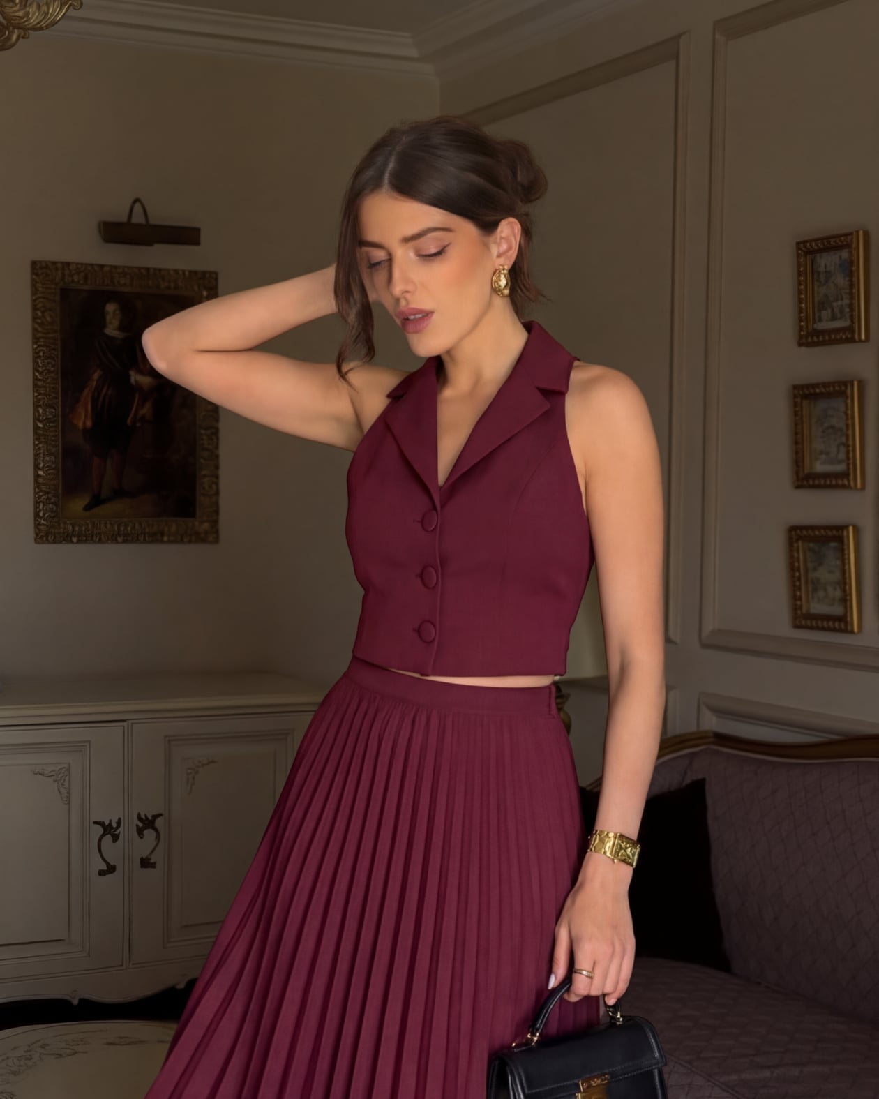 Maroon Pleated Skirt and Top Co-Ord Set – Oyela