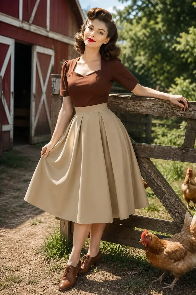 Beige Circle Pleated Midi Skirt with Sweetheart Top, Close-Up Take Beige Circle Pleated Midi Skirt with Sweetheart Top, Close-Up Take — Simple Pleated Skirt Outfits