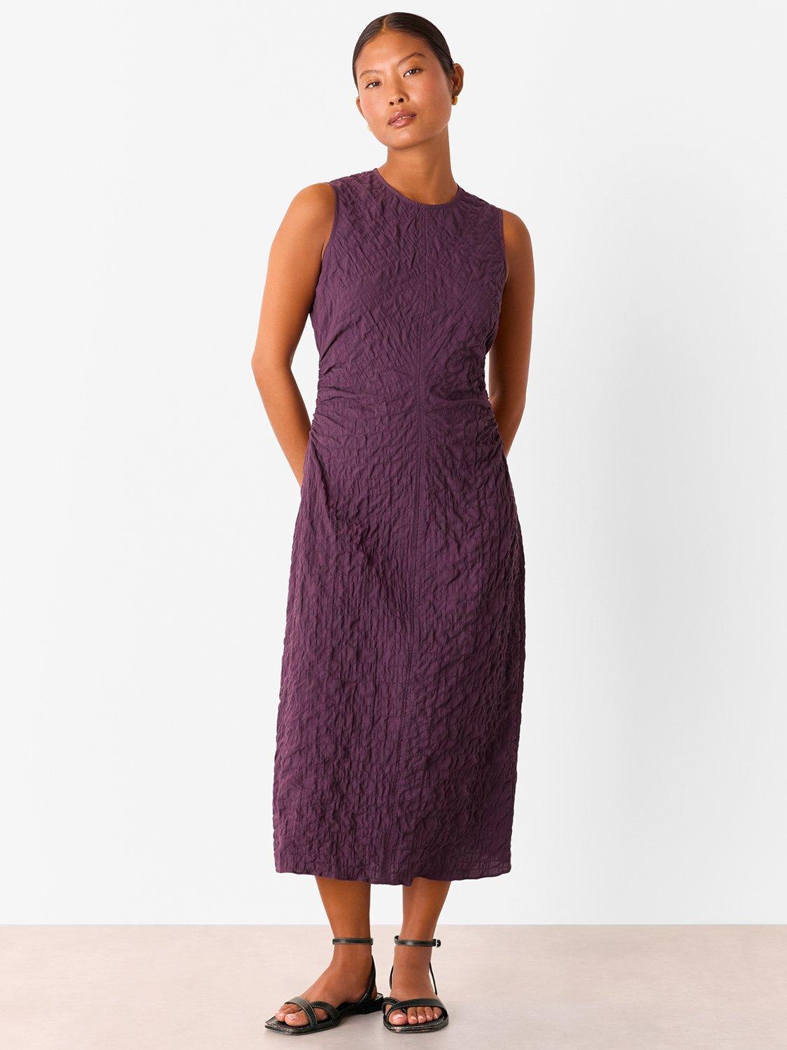 Relaxed Plum Midi Dress With Textured Weave Relaxed Plum Midi Dress With Textured Weave — Simple Plum Dress