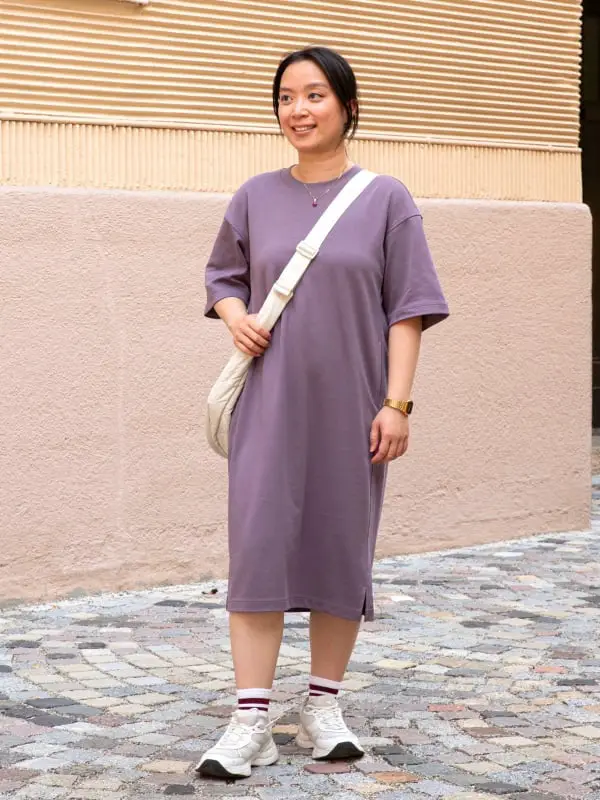 Muted Purple Cotton T-Shirt Dress With Pockets Muted Purple Cotton T-Shirt Dress With Pockets — Simple Plum Dress