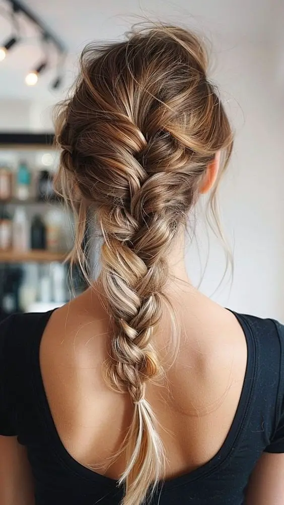 Mid-Back Fishtail Braid With Highlights Mid-Back Fishtail Braid With Highlights — Simple Professional Hairstyles
