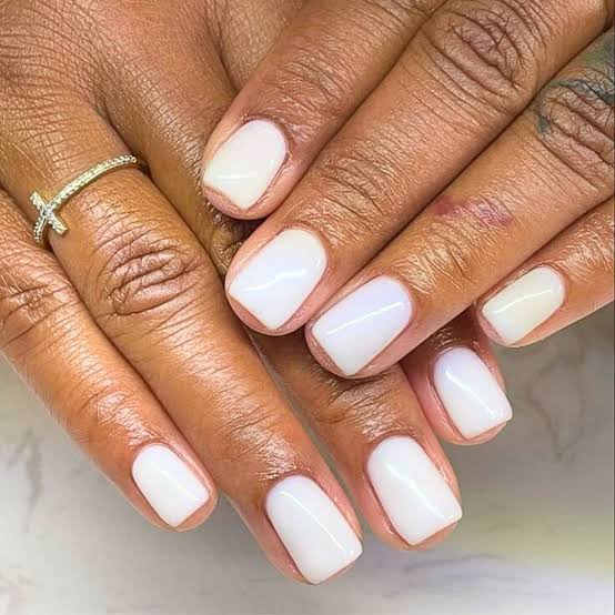 Glossy Opaque Milky White Short Rounded Square Nails Glossy Opaque Milky White Short Rounded Square Nails — Simple Professional Nails
