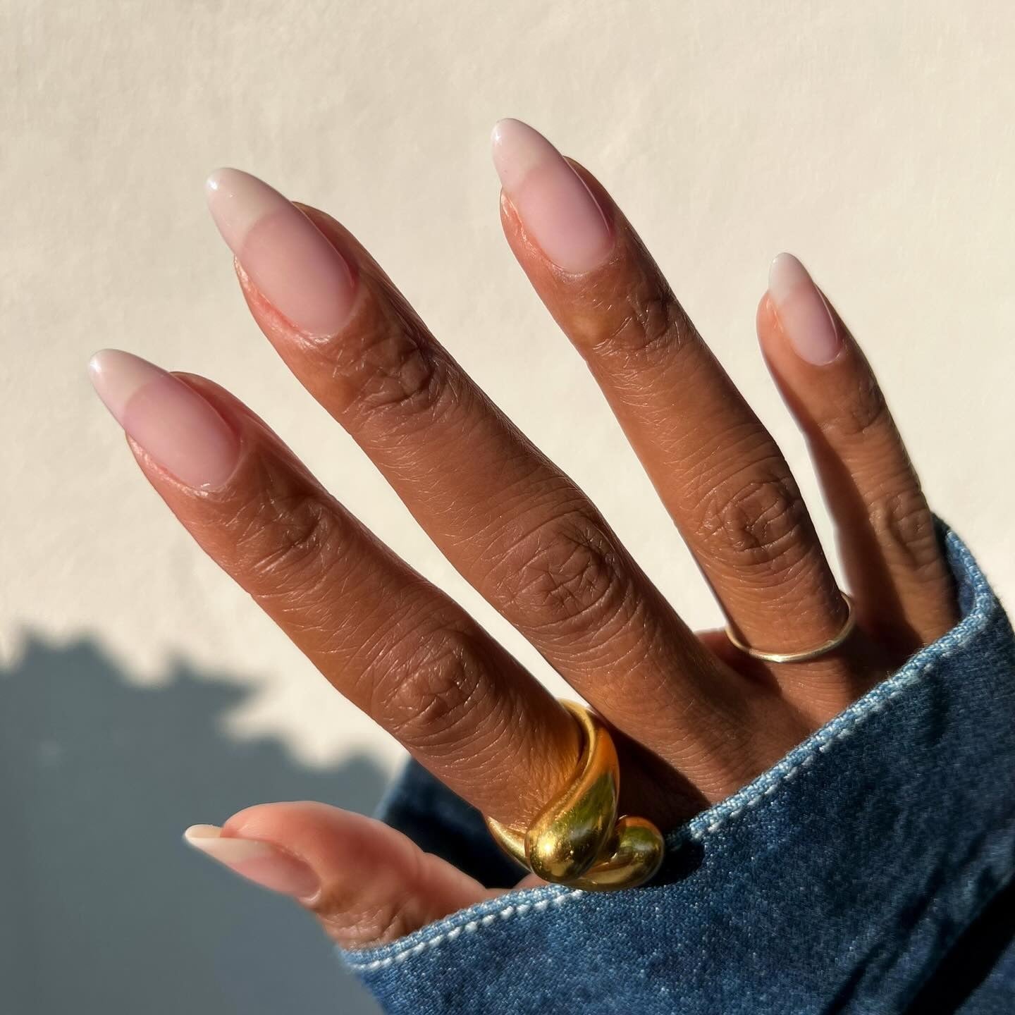 Glossy Sheer Nude French Tip Medium Almond Nails Glossy Sheer Nude French Tip Medium Almond Nails — Simple Professional Nails