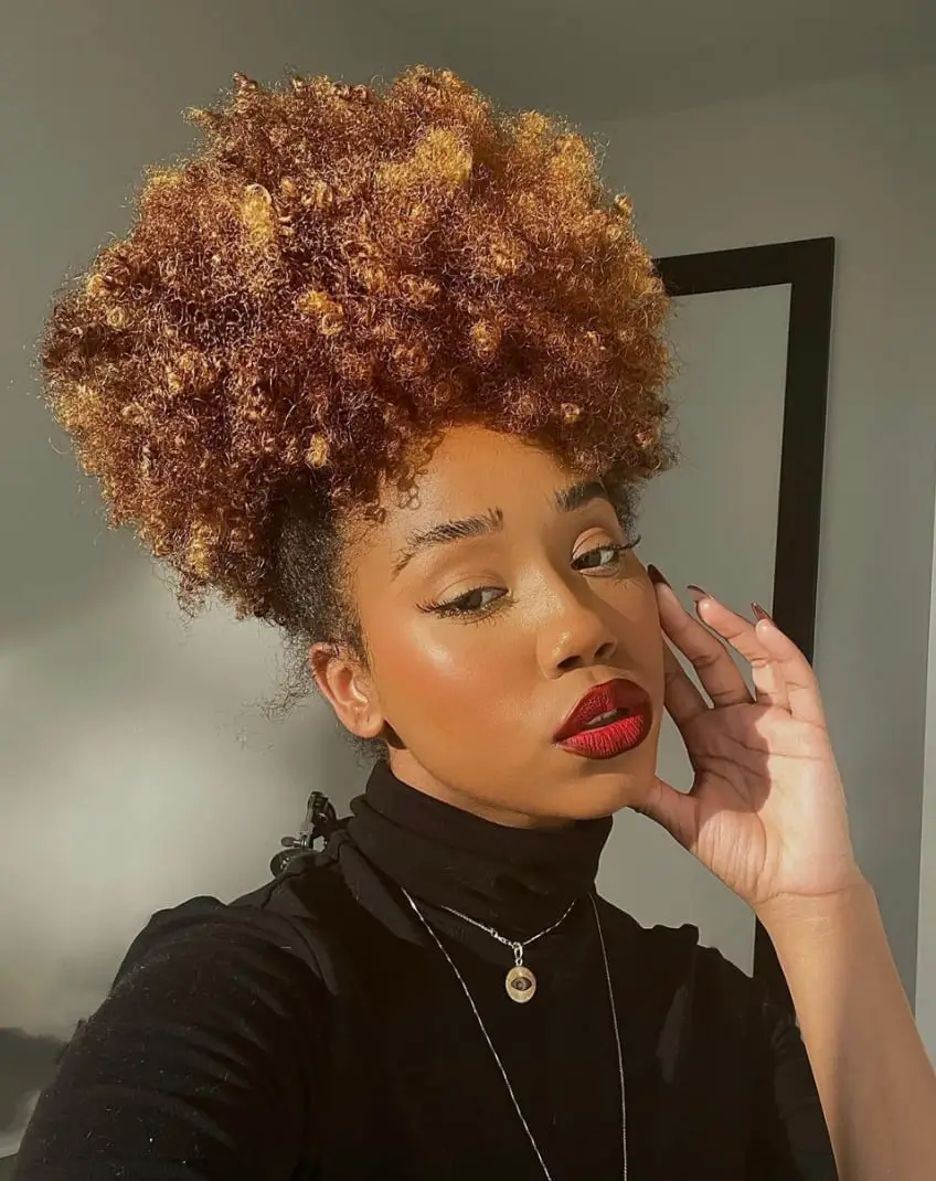 Afro Puff with Auburn Highlights Afro Puff with Auburn Highlights — Simple Puff Hairstyles