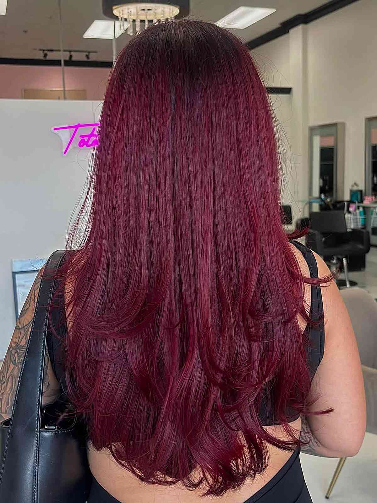 Deep Cherry Red Mid-Back Layers — Simple Red Hair Colors