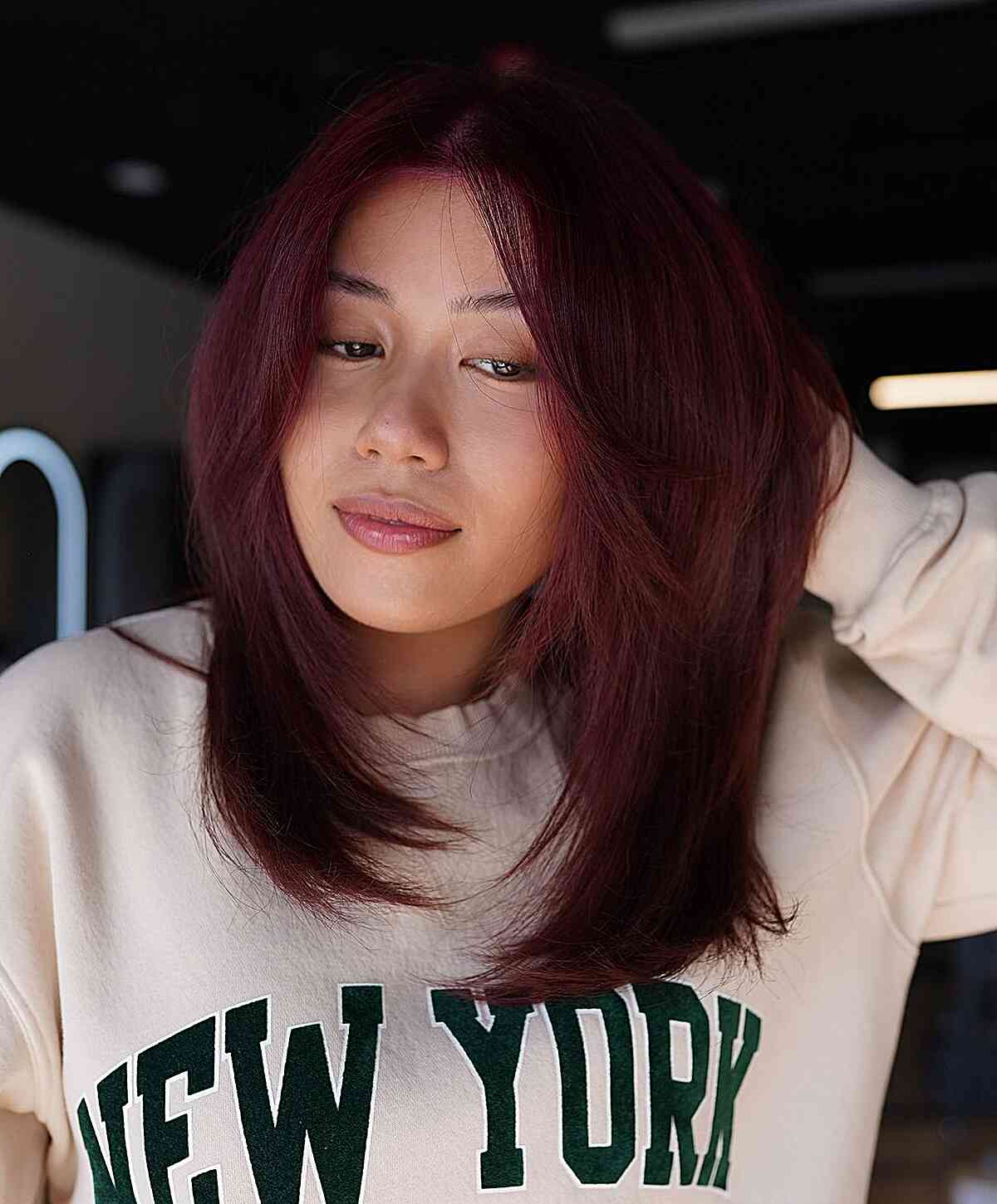 Deep Wine Red Mid-Back Waves — Simple Red Hair Colors