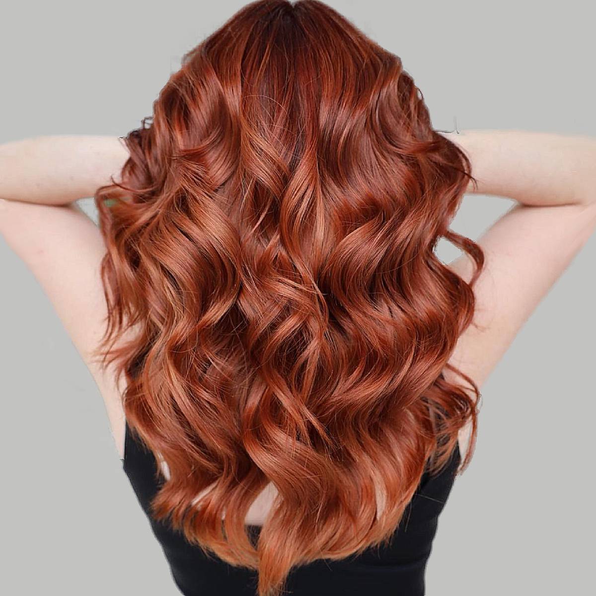 Copper Red Mid-Back Waves With Curtain Bangs and Wavy Blowout — Simple Red Hair Colors