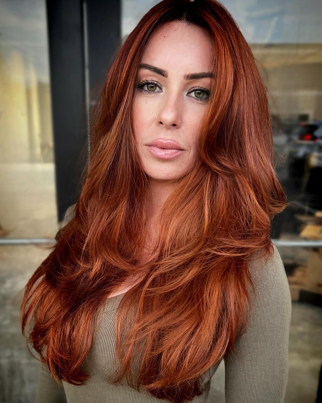 Copper Red With Blonde Highlights And Curtain Bangs, Mid-Back — Simple Red Highlights