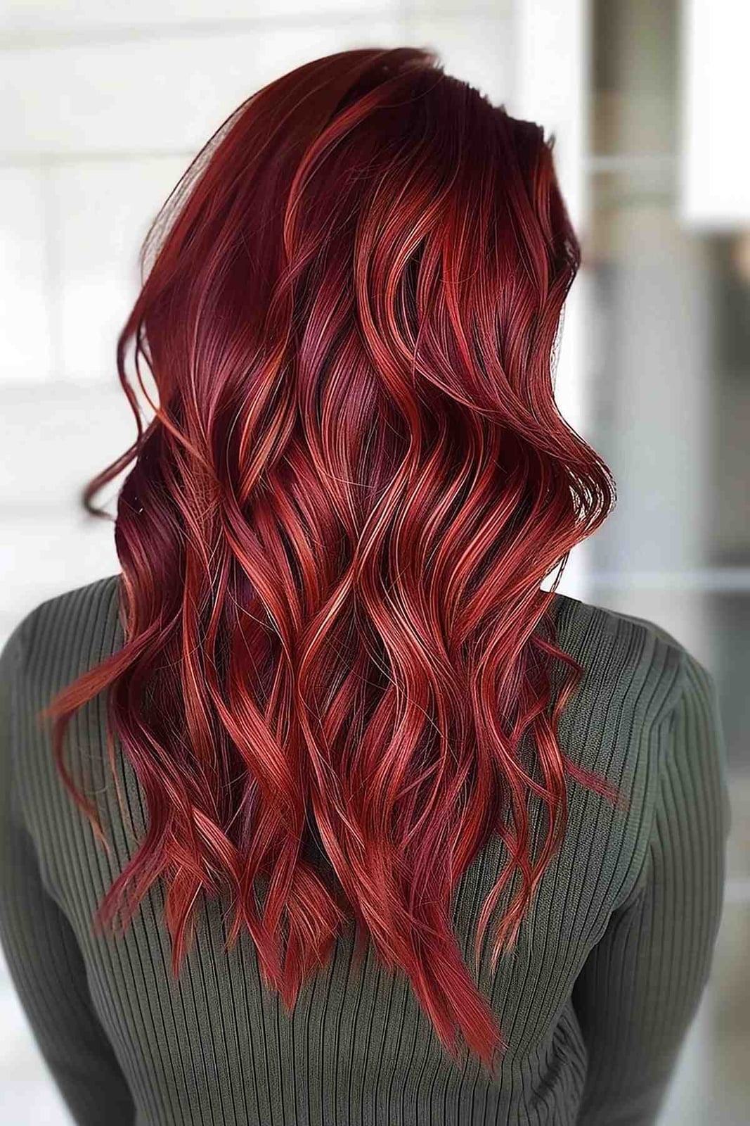 Deep Red With Lighter Highlights Collarbone — Simple Red Highlights