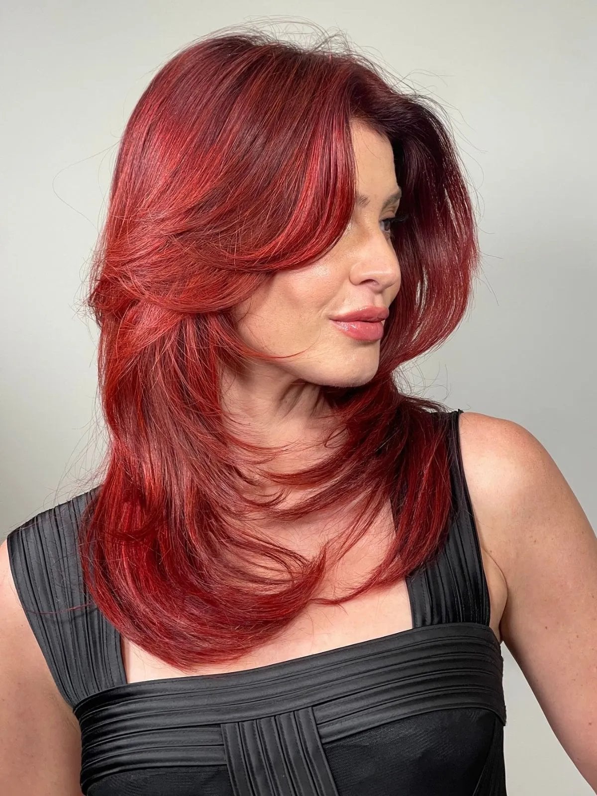 Vibrant Red With Subtle Highlights Collarbone — Simple Red Highlights