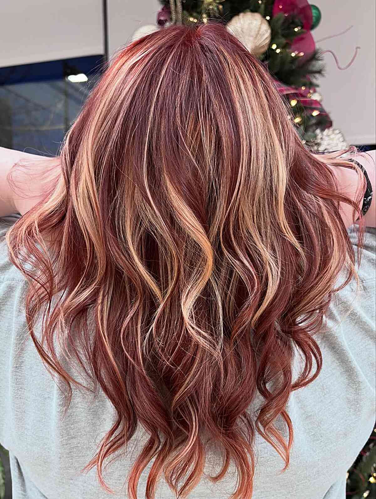 Red Base With Blonde Highlights Back View — Simple Red Highlights