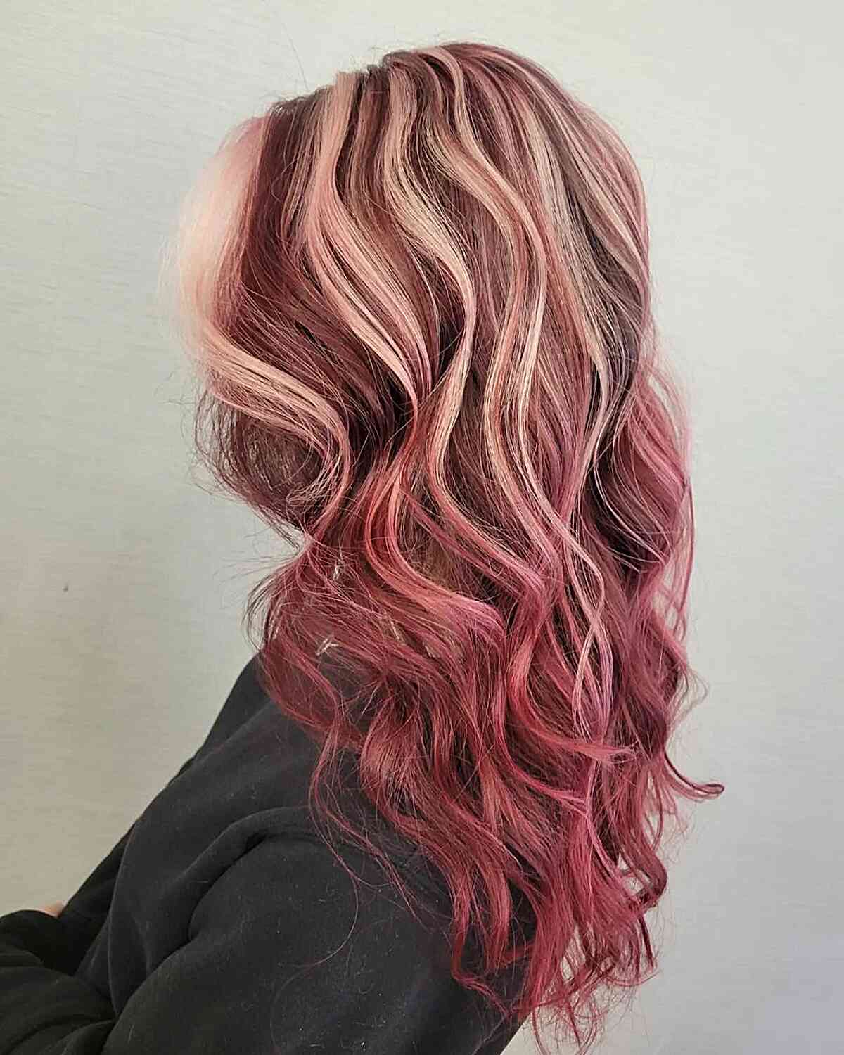 Vibrant Red With Blonde Highlights Mid-Back — Simple Red Highlights