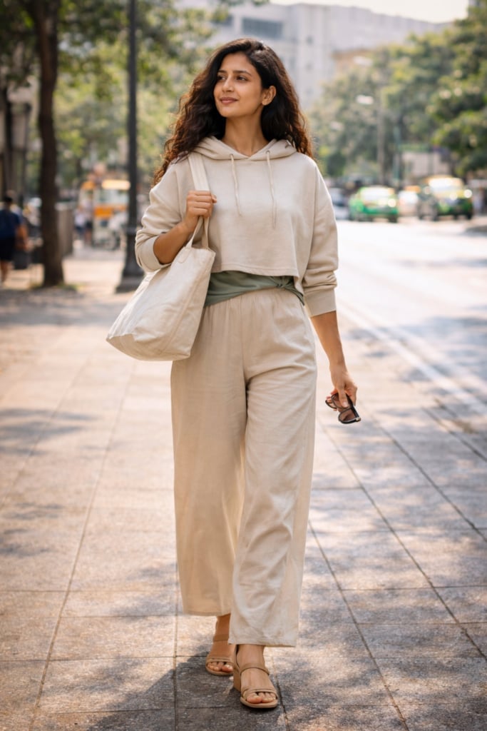 Relaxed Linen Pants with a Cropped Hoodie Relaxed Linen Pants with a Cropped Hoodie — Simple Road Trip Outfits