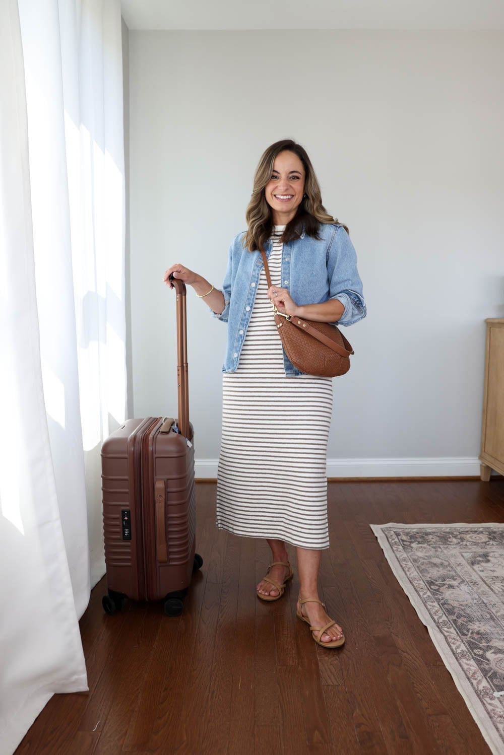 Striped Midi Dress with Denim Jacket Striped Midi Dress with Denim Jacket — Simple Road Trip Outfits