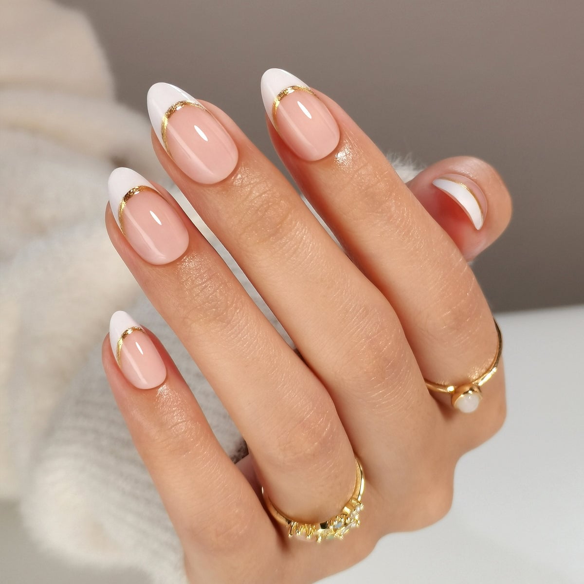 Nude Base Gold Line French Manicure Nails Nude Base Gold Line French Manicure Nails — Simple Rose Gold Nails