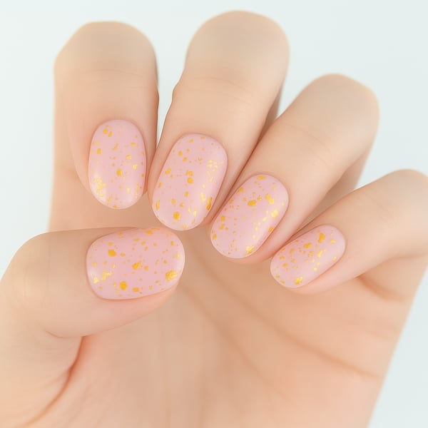 Matte Pale Pink with Scattered Gold Flakes Matte Pale Pink with Scattered Gold Flakes — Simple Rose Gold Nails