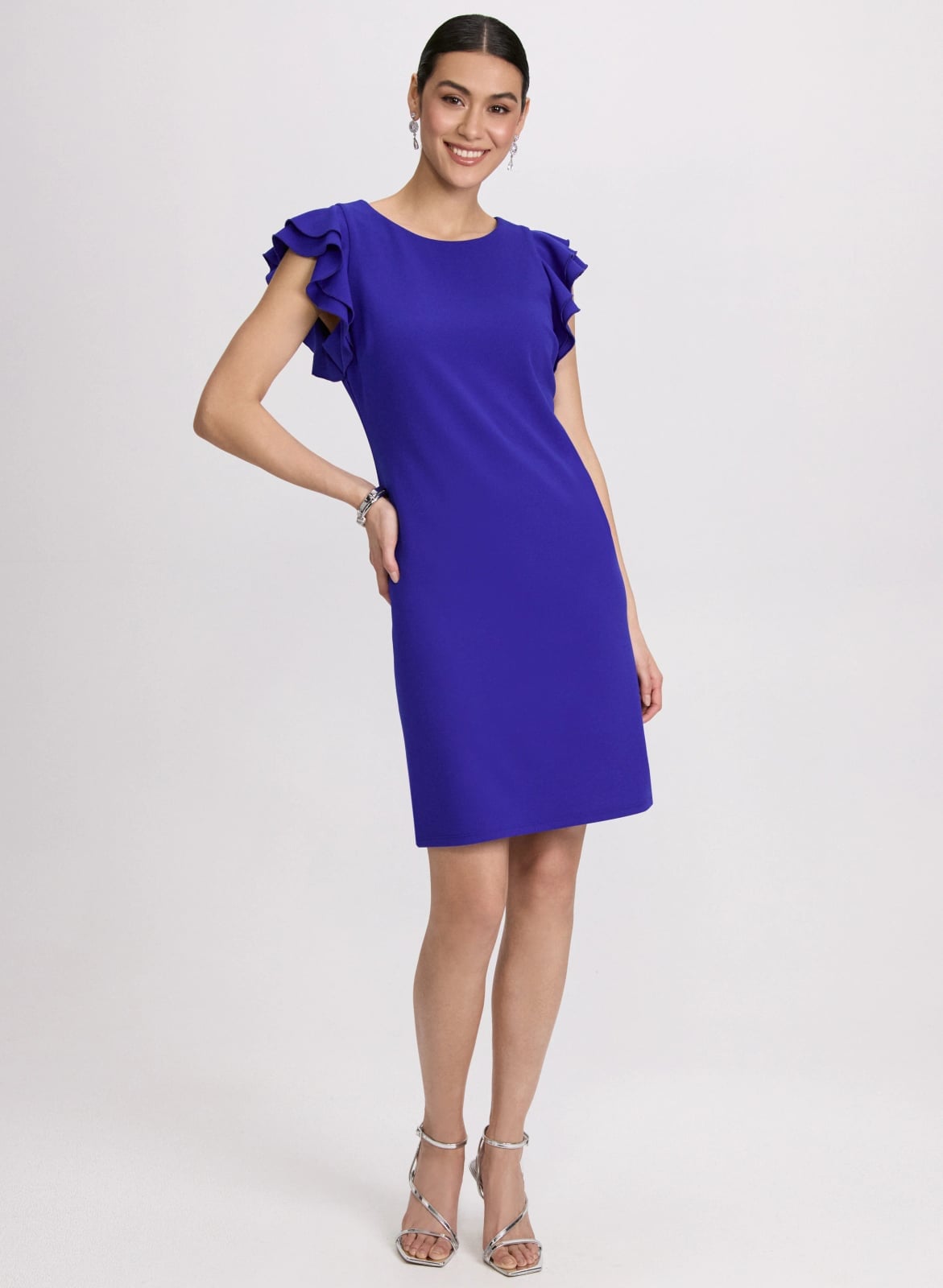 Royal Blue Shift Dress with Ruffle Sleeves — Simple Royal Blue Outfits