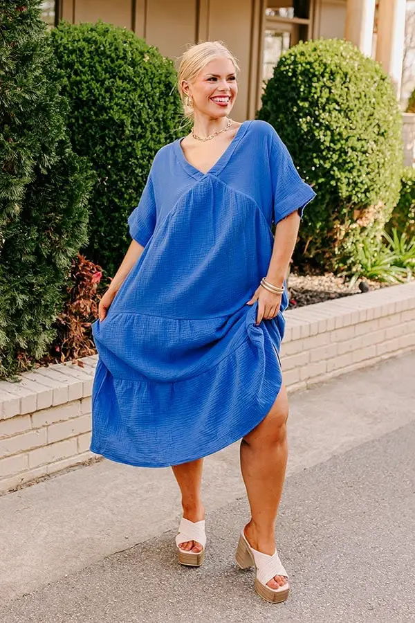 Royal Blue Tiered Midi Dress for a Relaxed Day Out — Simple Royal Blue Outfits