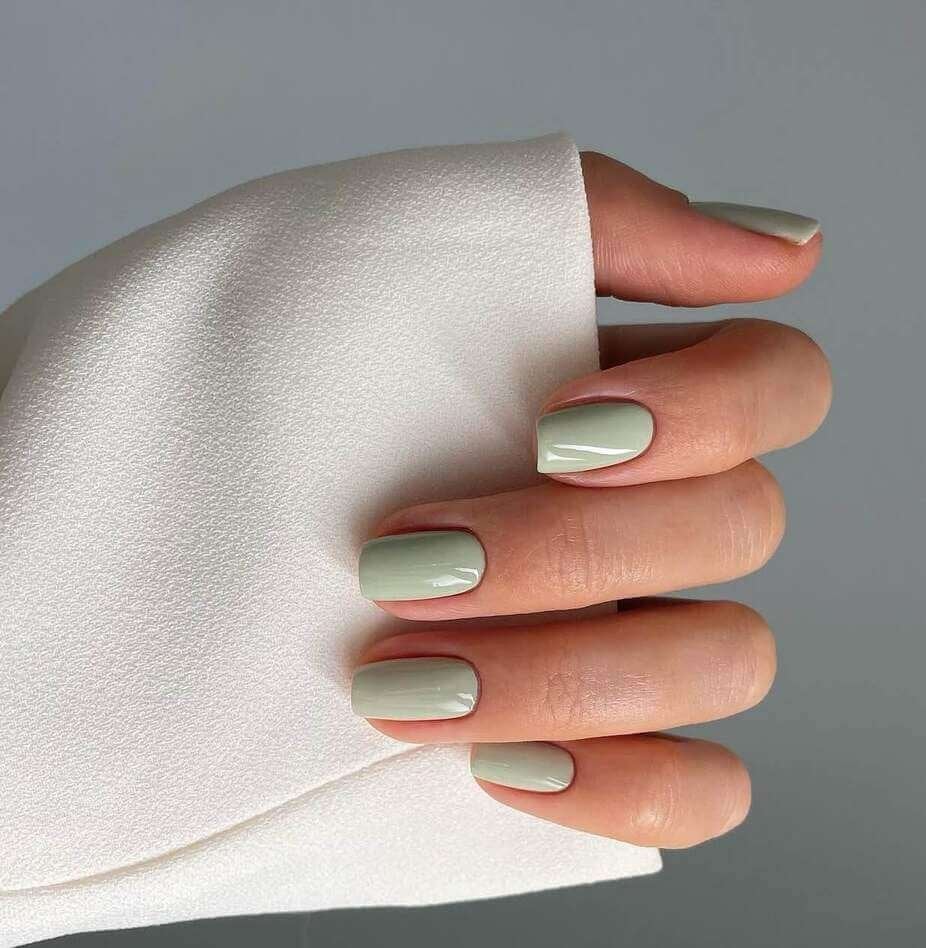 Glossy Solid Sage Green Short Square Nails Glossy Solid Sage Green Short Square Nails — Simple Sage Nails